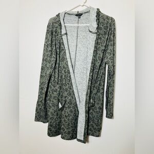 Lucky Brand Open Front Cardigan Sz Large Bamboo Green Pockets‎ Hooded Casual